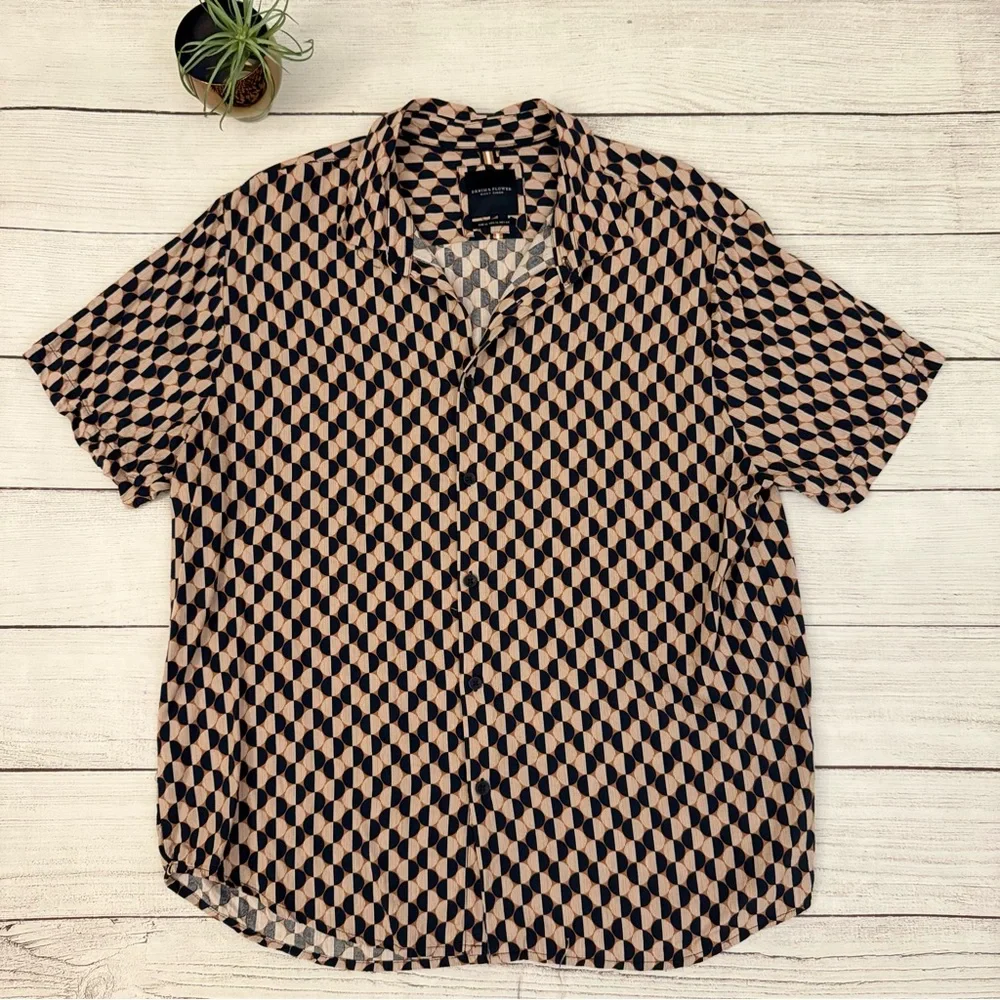🌾 Denim & Flower Geometric Patterned Shirt in Navy and‎ Orange